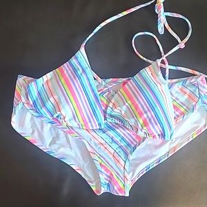 Victoria's Secret white multicolor-striped bikini (top and bottom); size Med